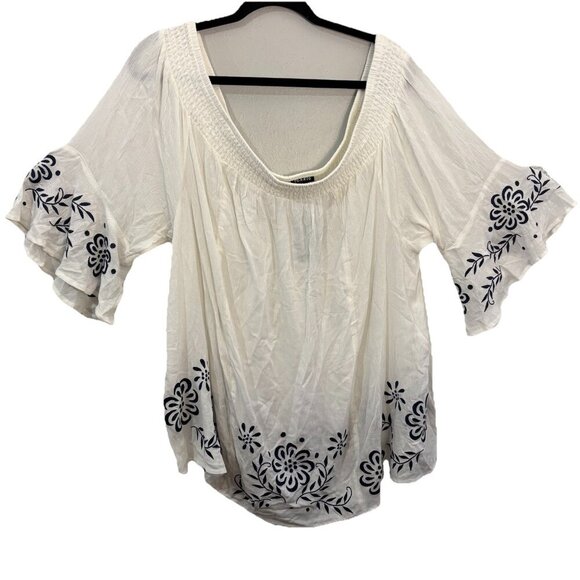 Torrid Gauze Embroidered Off Shoulder Blouse Top Women 3X White/ Blue - Picture 2 of 12